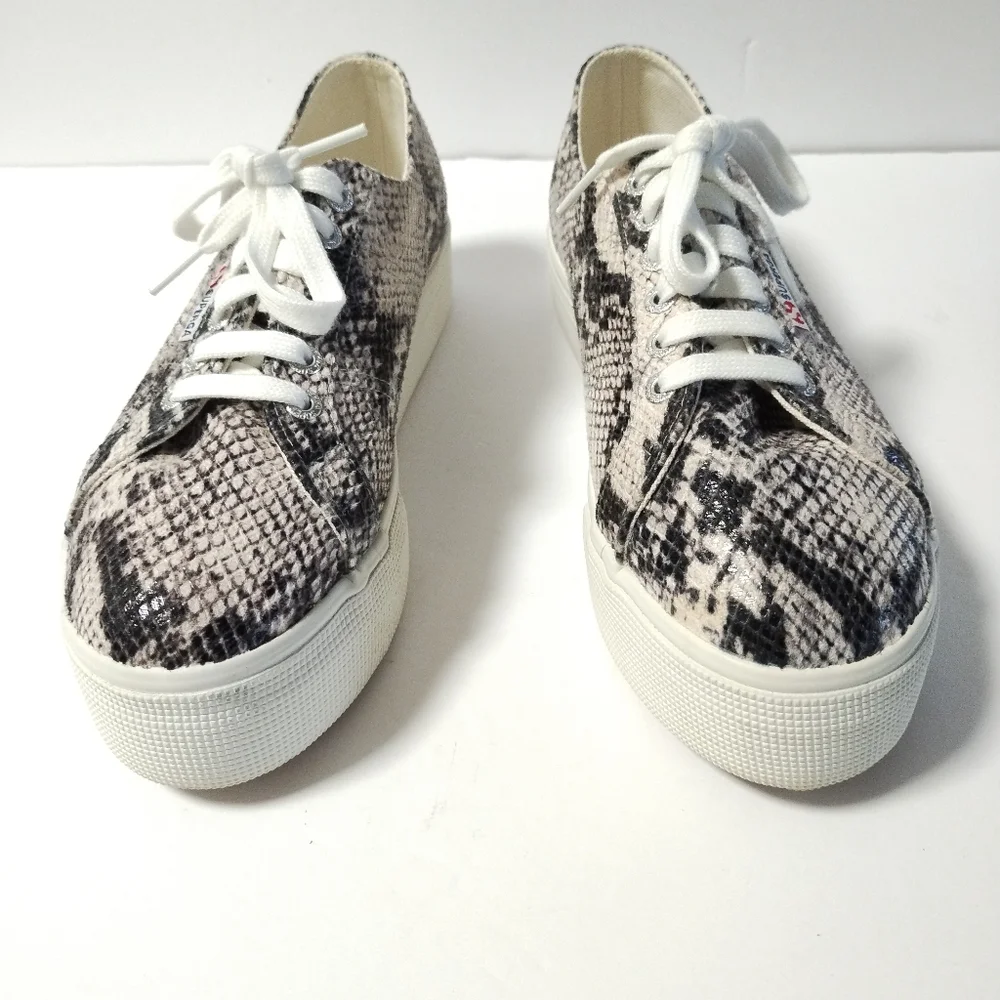 Superga 2790 PUFANW Platform Black White Snake Sneakers Size 9